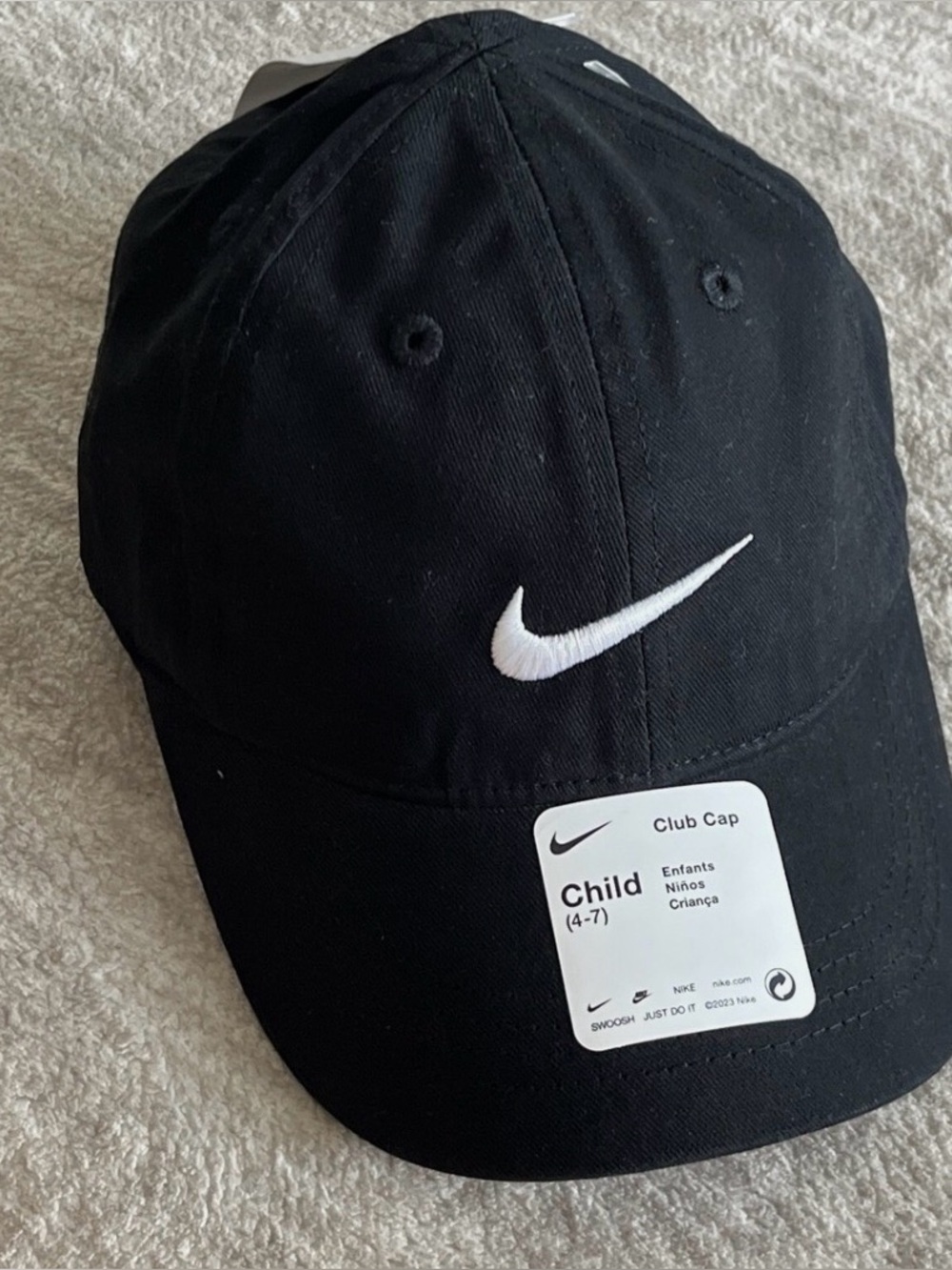 Nike Black and White Swoosh Kids Baseball Cap
